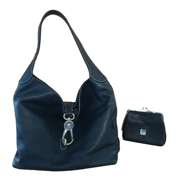 Dooney & Bourke Black Pebble Grain Leather Hobo Logo Lock Shoulder Bag & Wallet - Picture 1 of 16